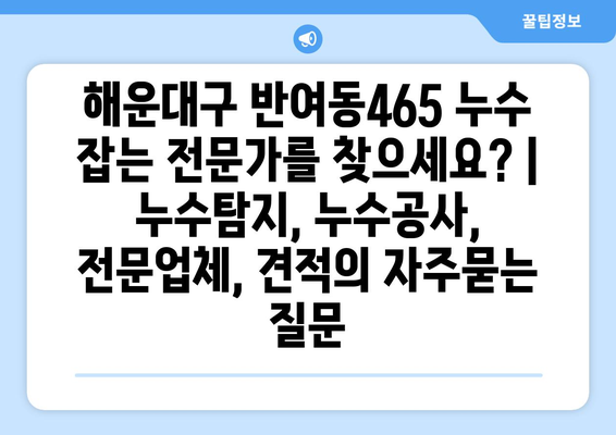 해운대구 반여동465 누수 잡는 전문가를 찾으세요? | 누수탐지, 누수공사, 전문업체, 견적