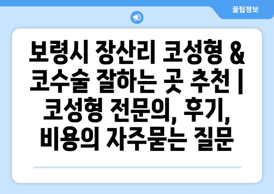 보령시 장산리 코성형 & 코수술 잘하는 곳 추천 | 코성형 전문의, 후기, 비용