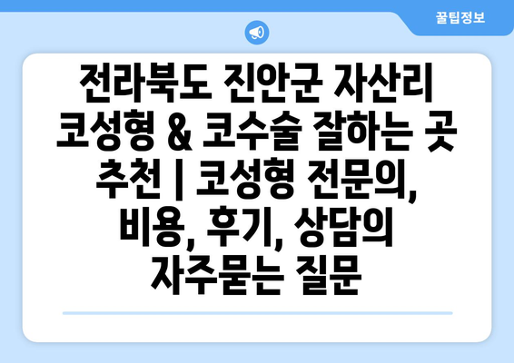 전라북도 진안군 자산리 코성형 & 코수술 잘하는 곳 추천 | 코성형 전문의, 비용, 후기, 상담